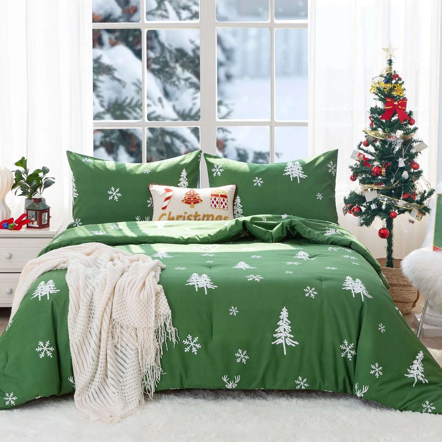 Soft PolyCotton Comforter Set Christmas Reindeer Bedding With Sham