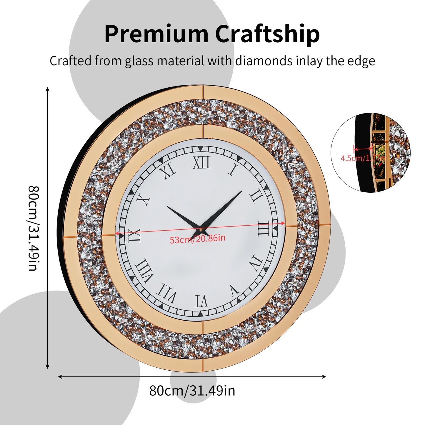 Combination Bling Silver Round Mirror Clock Wall Decor