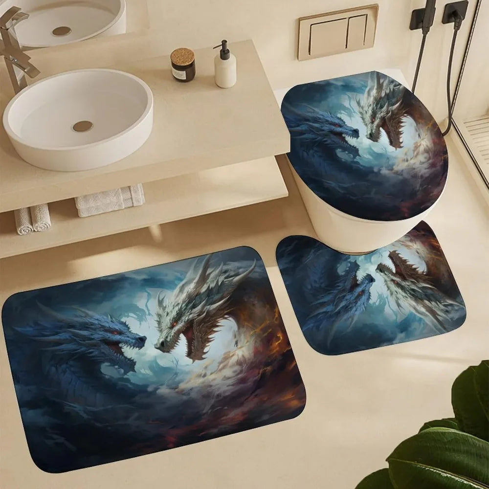 Fantasy Dragon Bathroom Set 4 Piece Shower Curtain And Rugs