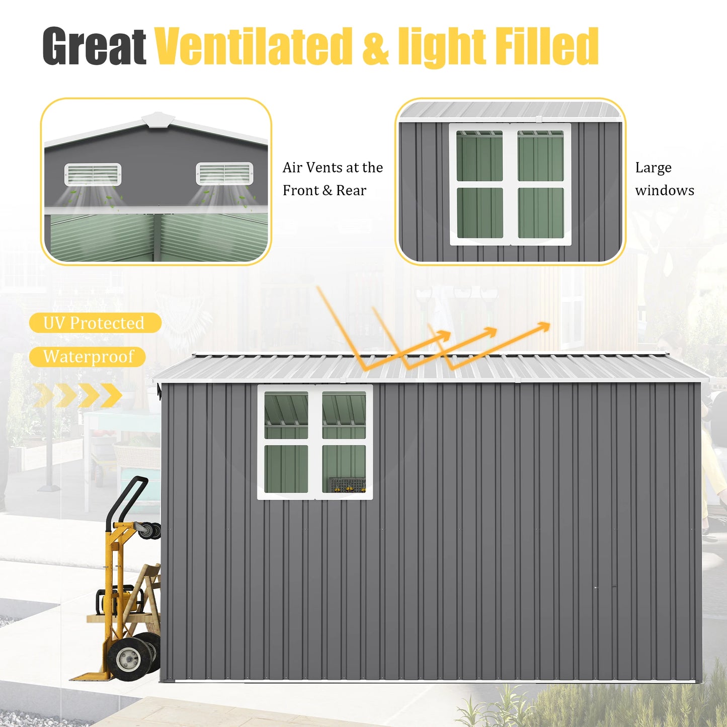 10x12 Ft Outdoor Storage Shed, Extra Large Metal Shed , Outside Steel Tiny House Ideal for Garden, Backyard, Patio Utility