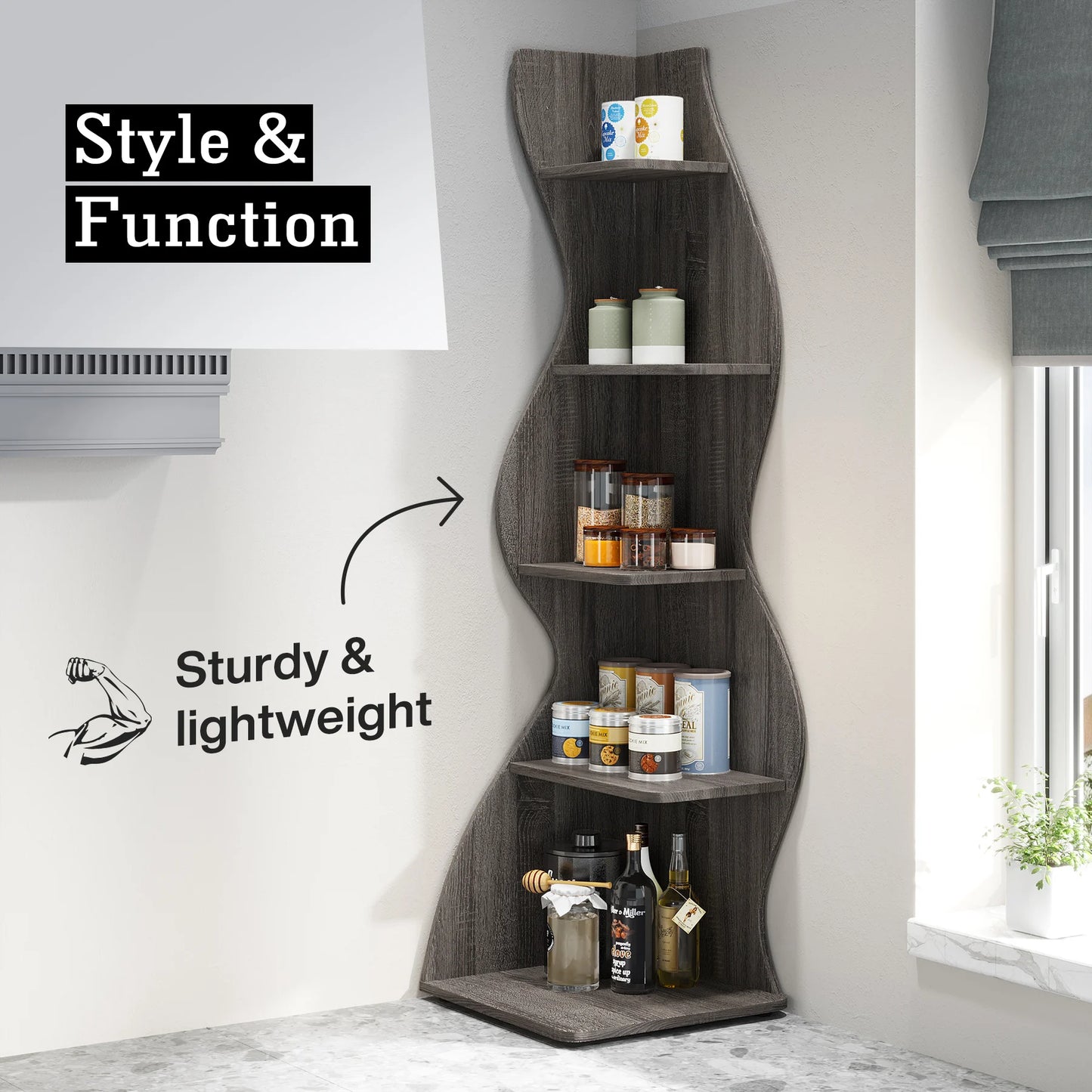 Tribesigns 5 Tier Corner Bookshelf Wall Shelf For Home
