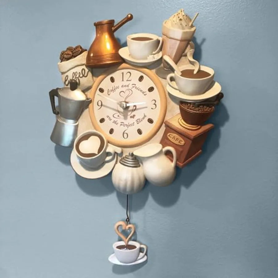 Coffee and Friends Perfect Blend Wall Clock Cup Pendulum