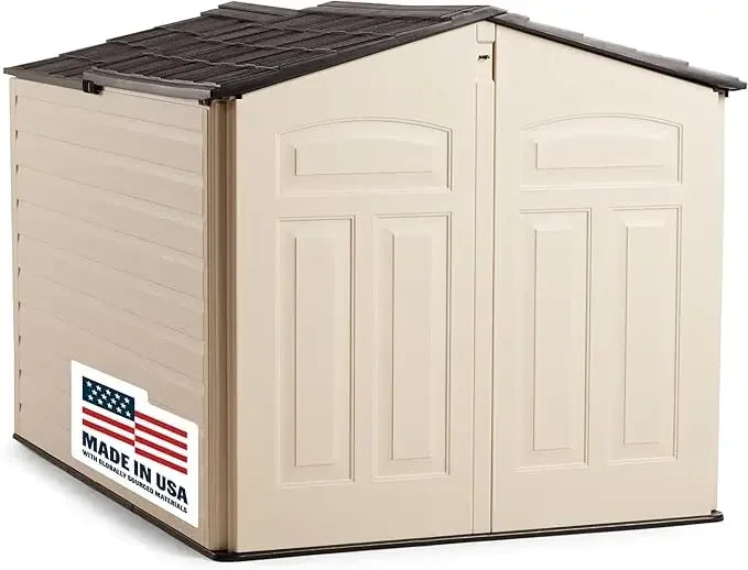 Customizable-Slide-Lid Resin Outdoor Storage Shed (5 X 6.5 Ft),Weather Resistant, Beige/Brown, Organization For Home/Backyard/Ga