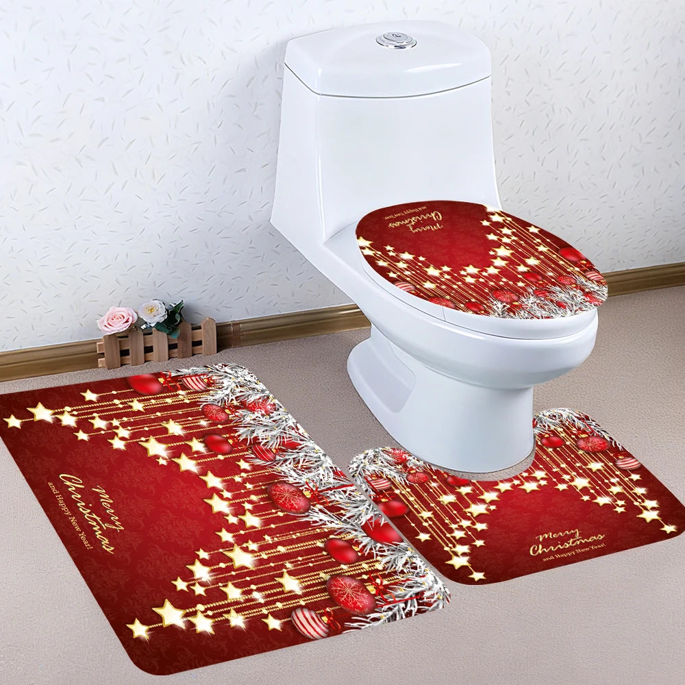 Craft of Weaving Christmas Bathroom Four Piece Shower Curtain Kit