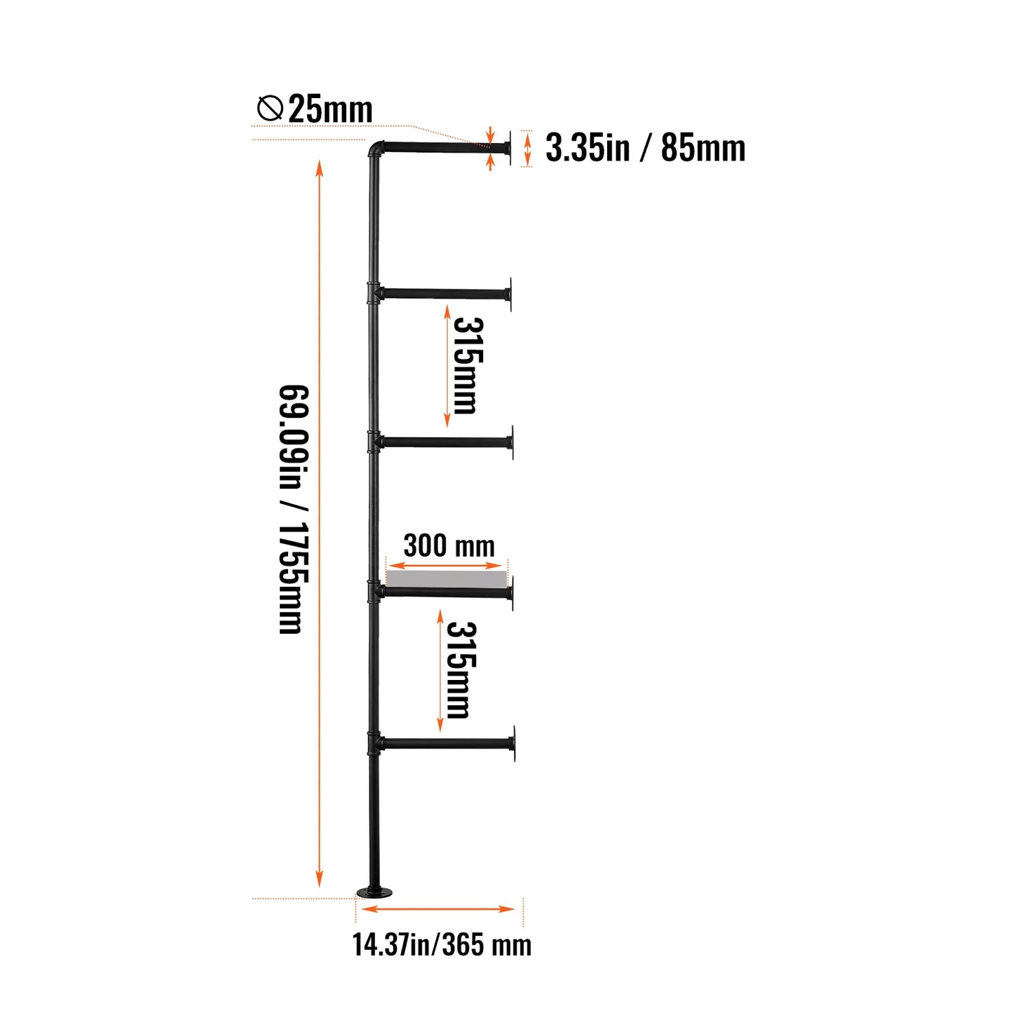 Industrial Pipe Shelf Wall Mount Rack Rustic Wood Bracket
