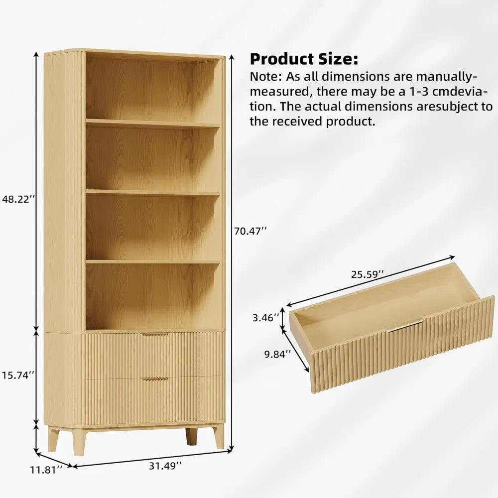 Six Tier Wooden Bookcase With Doors And Drawers Open Cabinets For Living Room Home Office