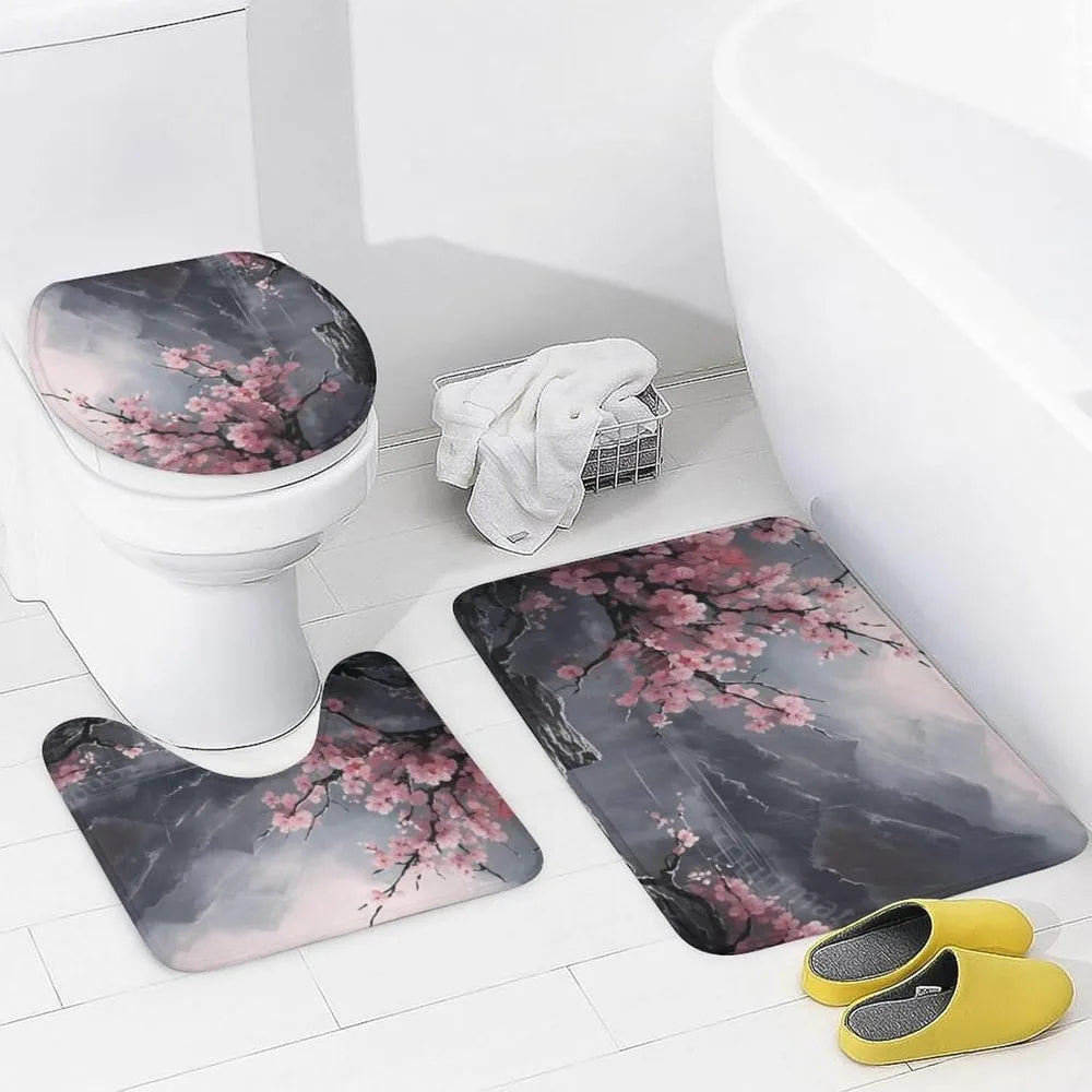 Antique Cherry Blossom Shower Curtain Set With Rug
