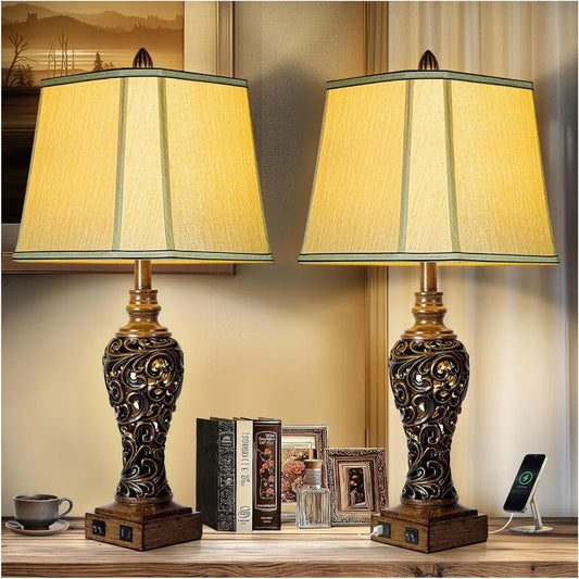 XMSJ Farmhouse Vintage Table Lamp Set of 2 with USB