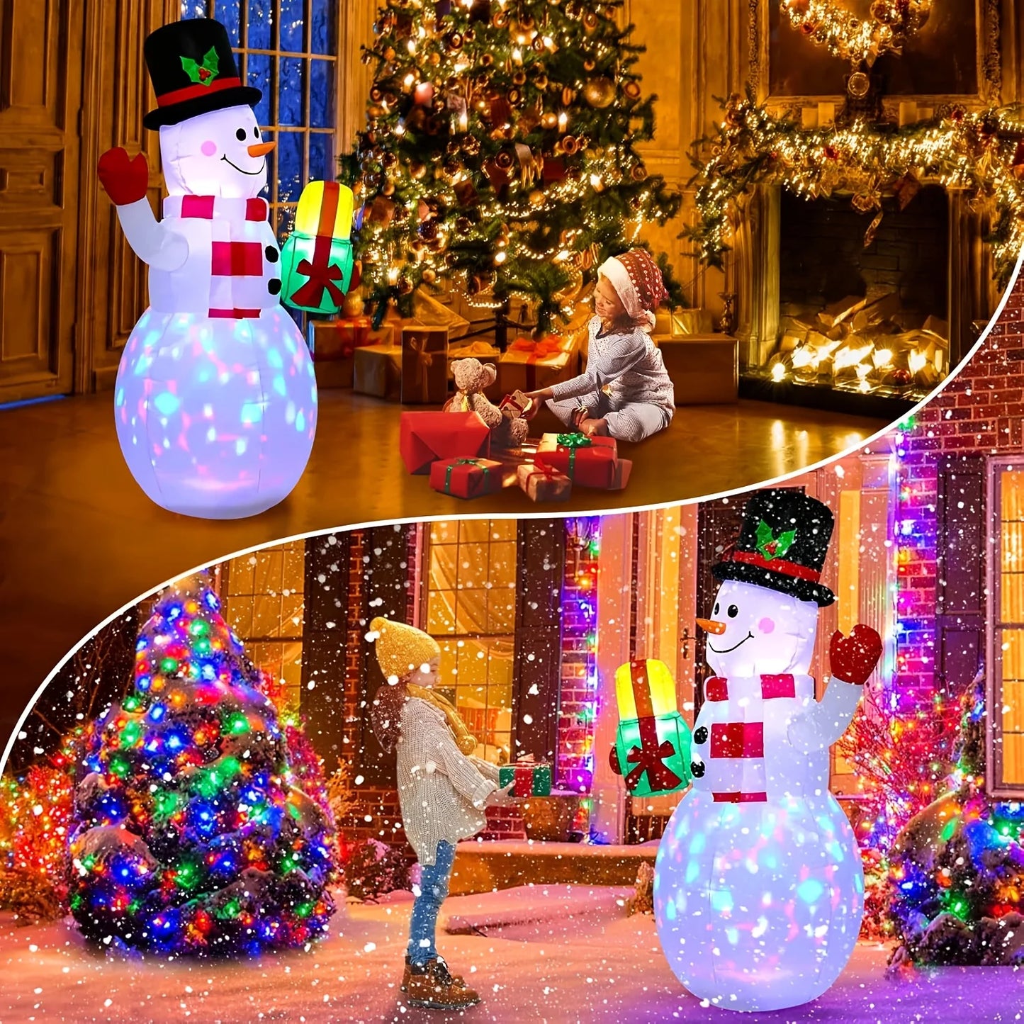 High Concerned Snowman Inflatable With Built In LED Lights