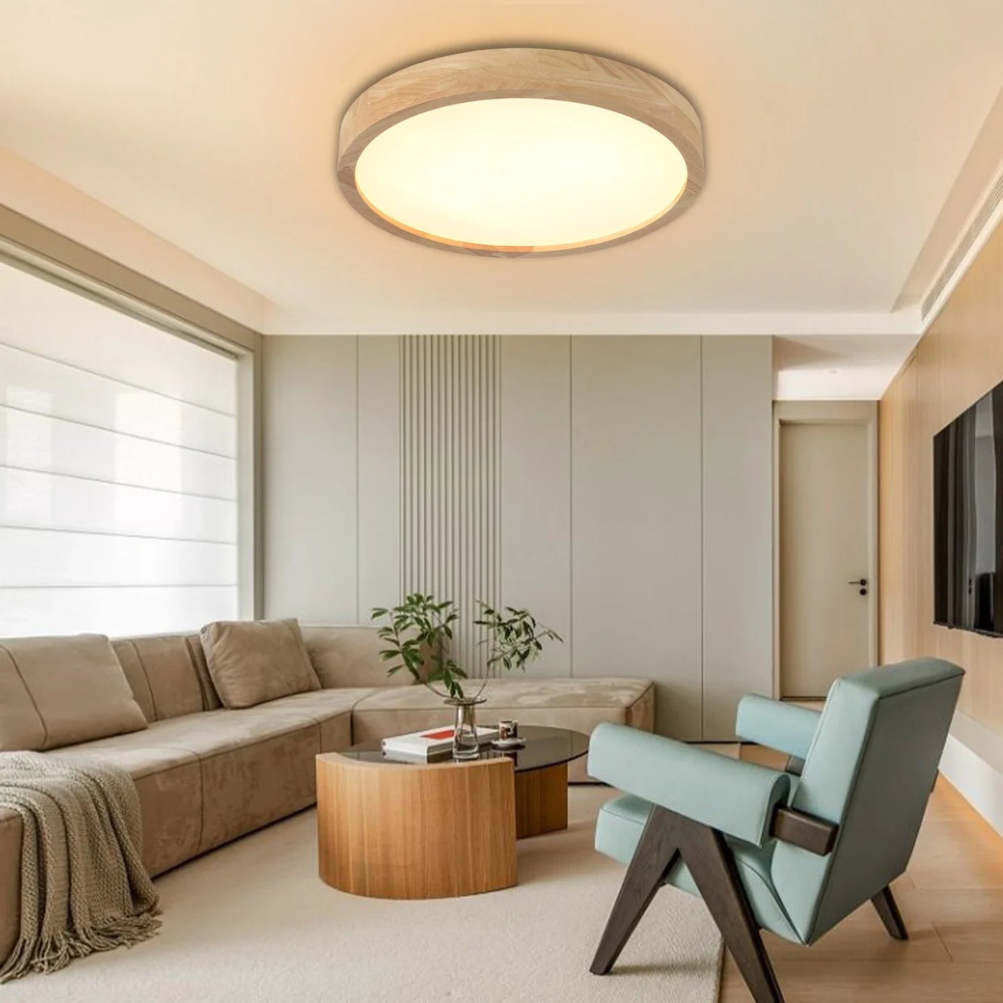 Bymaocar Modern Wood LED Ceiling Light Fixture Flush Mount