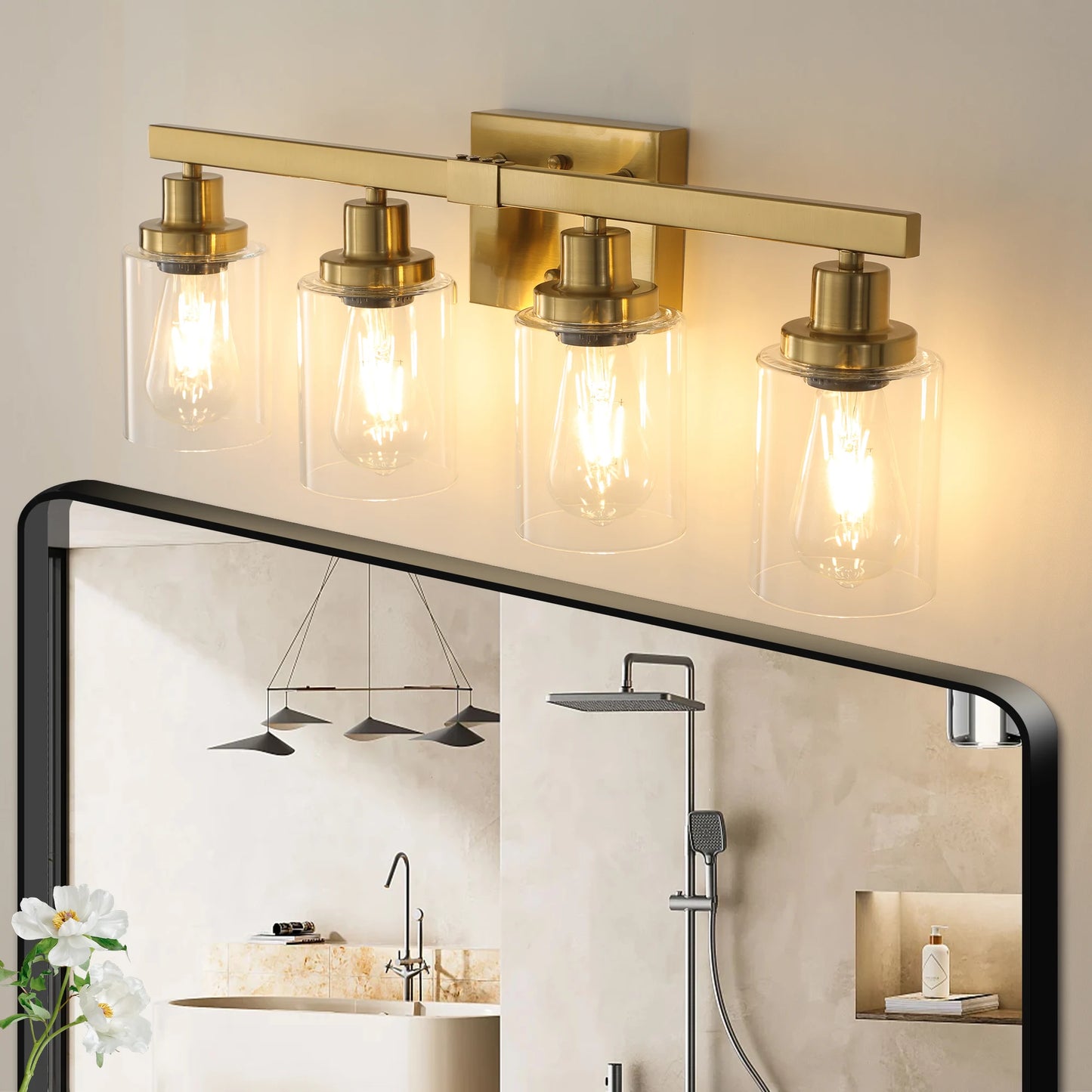 ARLGSITE Four Light Vanity Light With Clear Glass Shades