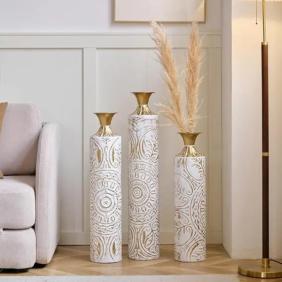 Three Piece Modern Metal Vases For Elegant Floor Decor
