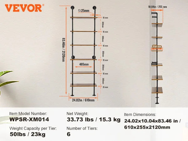 Industrial Pipe Shelf Wall Mount Rack Rustic Wood Bracket