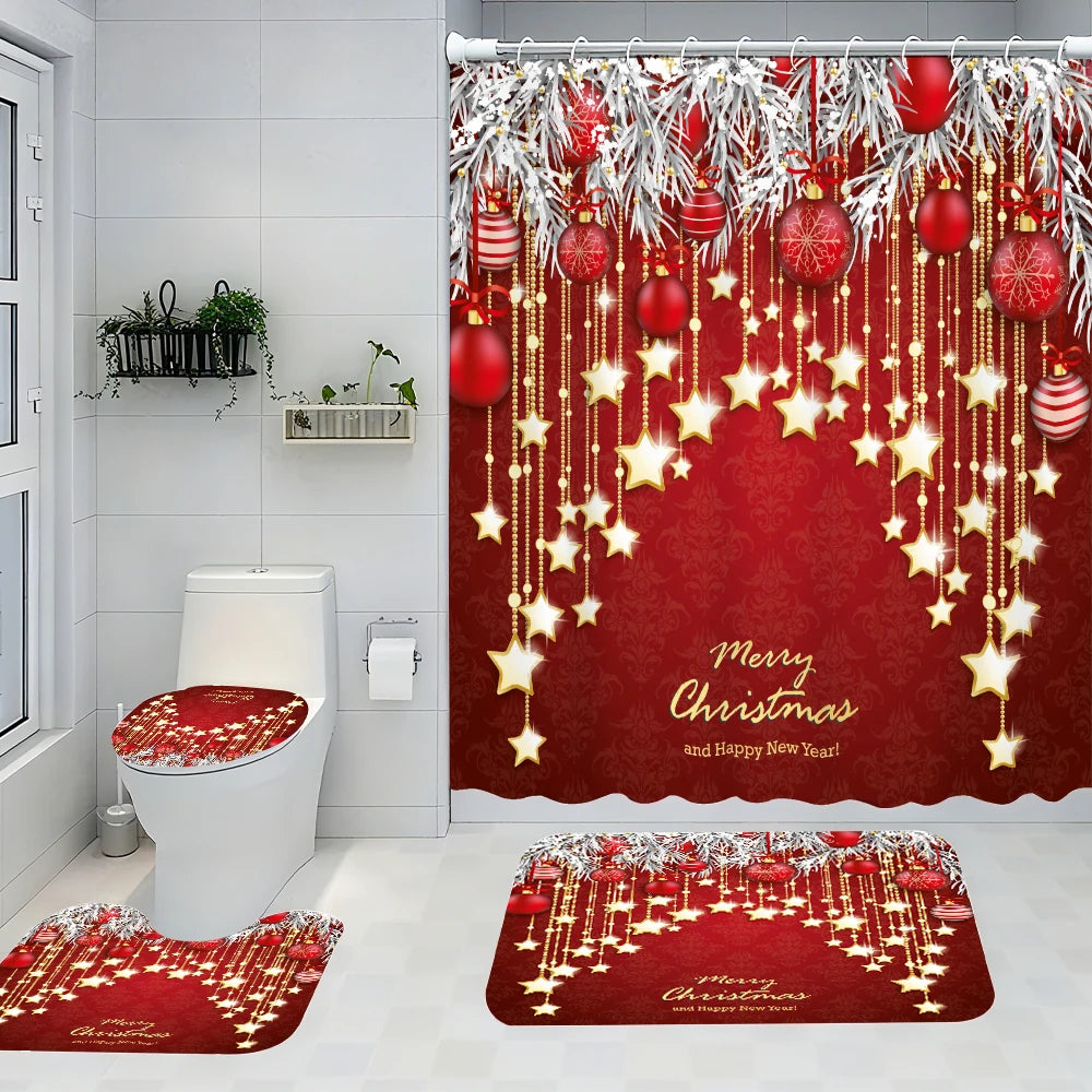 Craft of Weaving Christmas Bathroom Four Piece Shower Curtain Kit