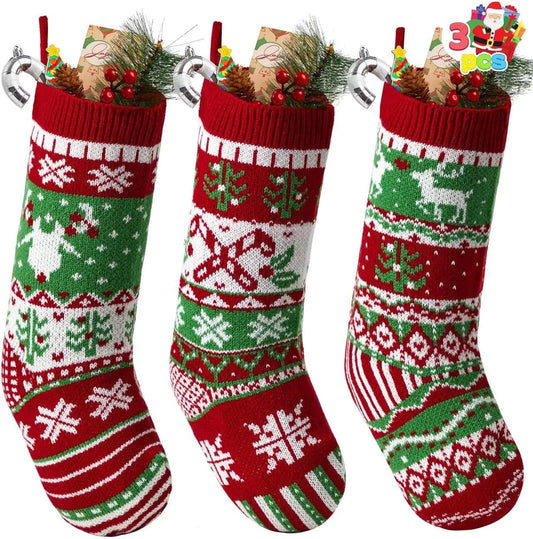 Joyfy 3 Pack Christmas Stockings Rustic Cable Knit