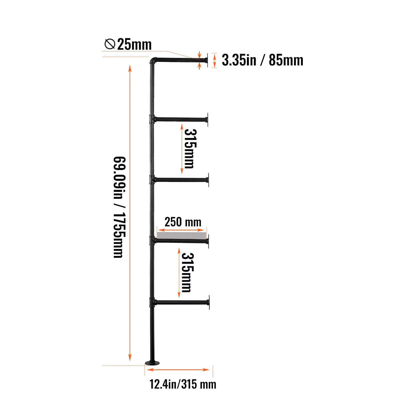 Industrial Pipe Shelf Wall Mount Rack Rustic Wood Bracket