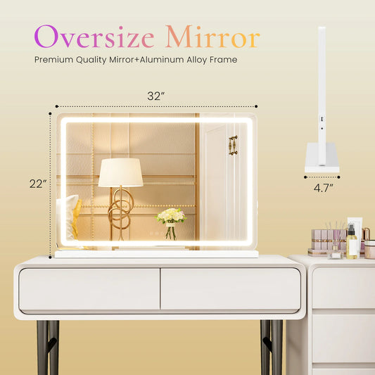 JHK LED Vanity Mirror With Lights Aluminum Frame Memory Function