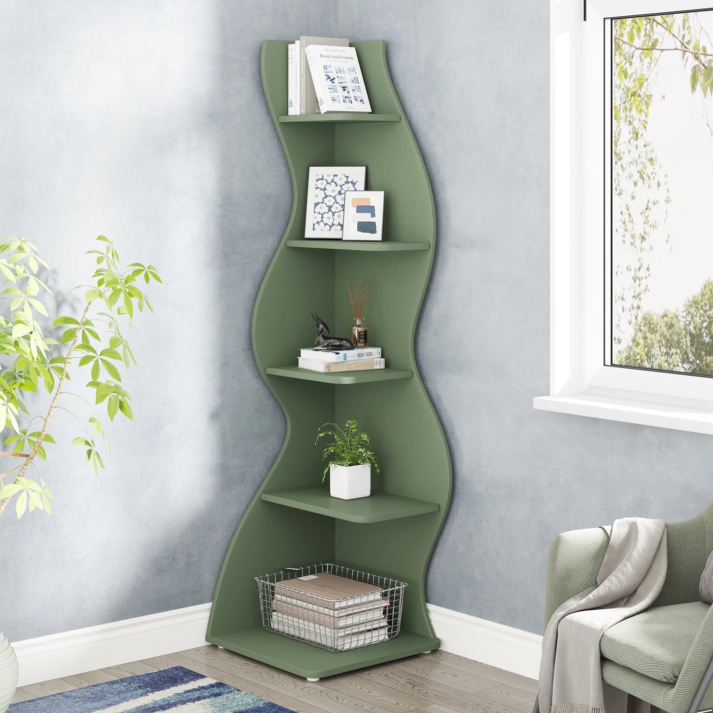 Tribesigns 5 Tier Corner Bookshelf Wall Shelf For Home