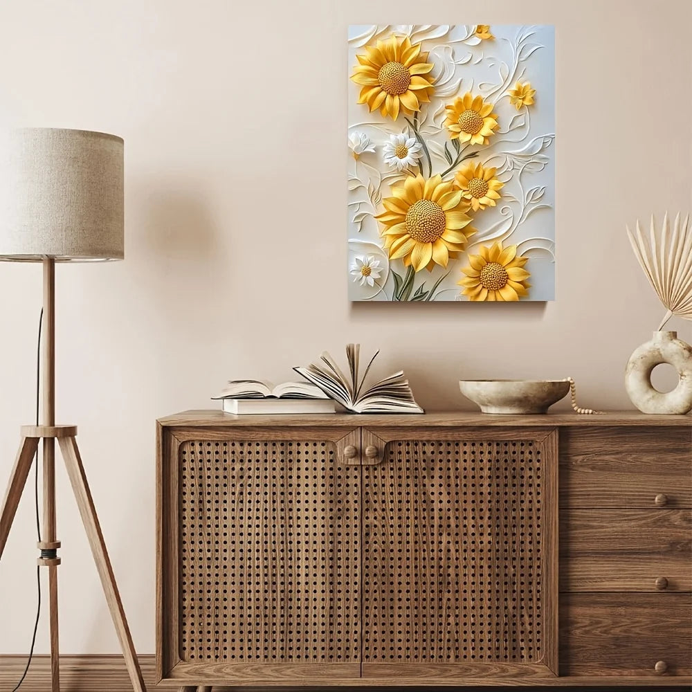Hign-concerned Sunflower Canvas Art With Wood Frame