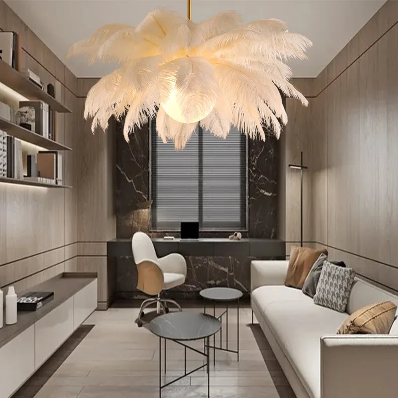 Nordic Ostrich Feather Pendant Lights Led Chandelier For Living Room