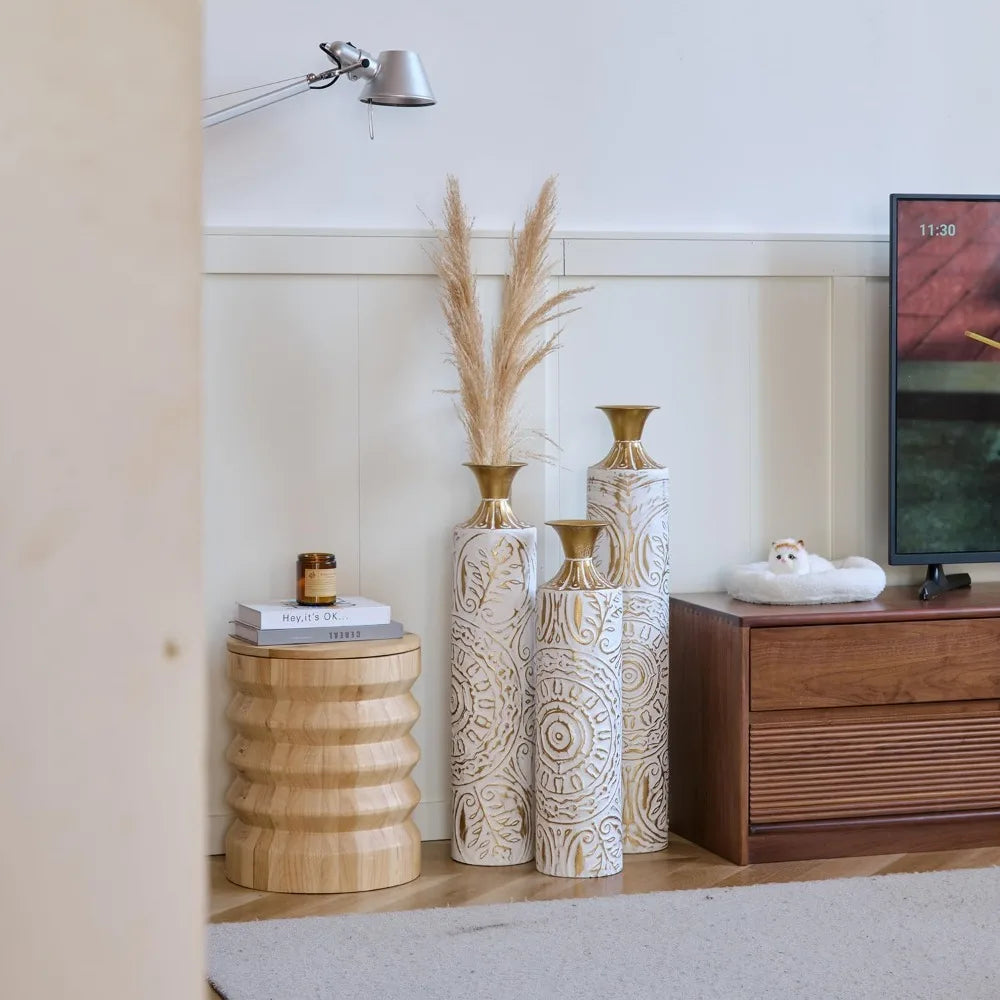 Three Piece Modern Metal Vases For Elegant Floor Decor