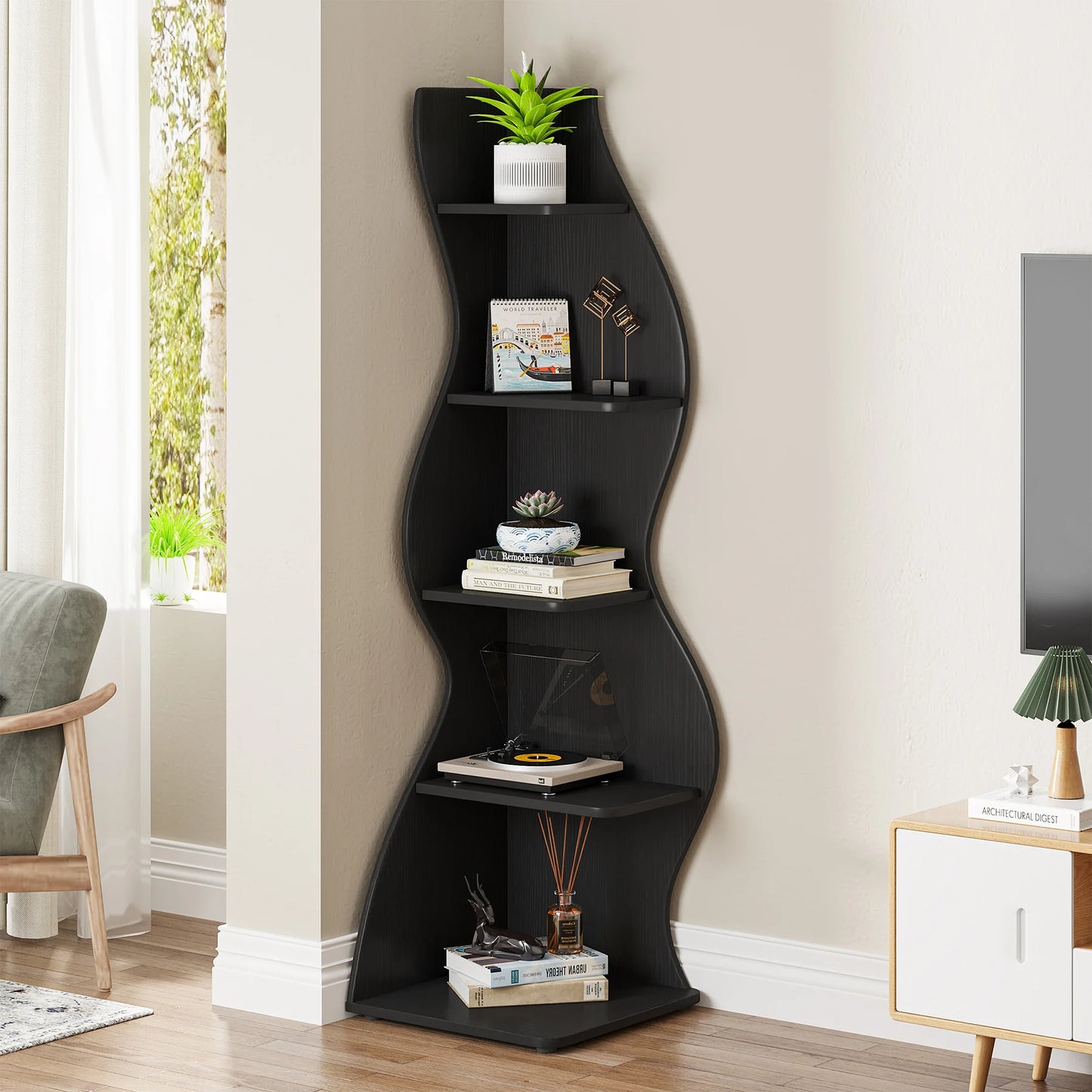 Tribesigns 5 Tier Corner Bookshelf Wall Shelf For Home