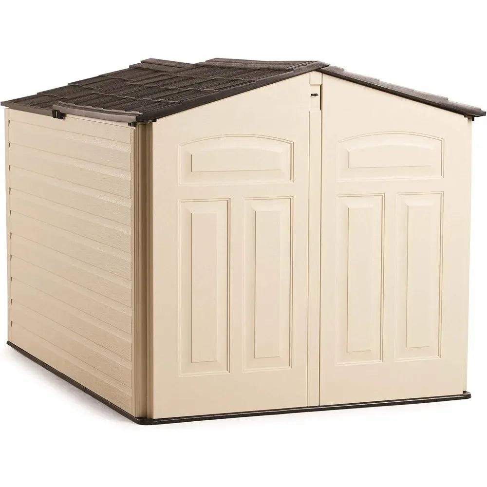 Customizable-Slide-Lid Resin Outdoor Storage Shed (5 X 6.5 Ft),Weather Resistant, Beige/Brown, Organization For Home/Backyard/Ga
