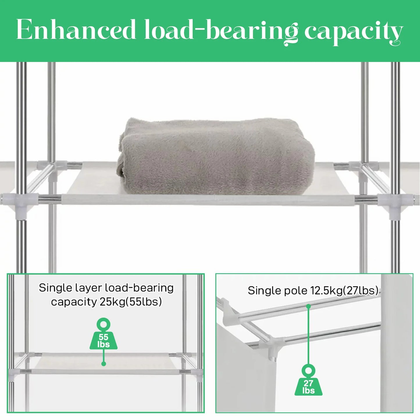 Closet Wardrobe Organizer Storage Rack Portable Clothes Shoe Clothing Shelf Dustproof Non-woven Fabric Quick and Easy to Assembl