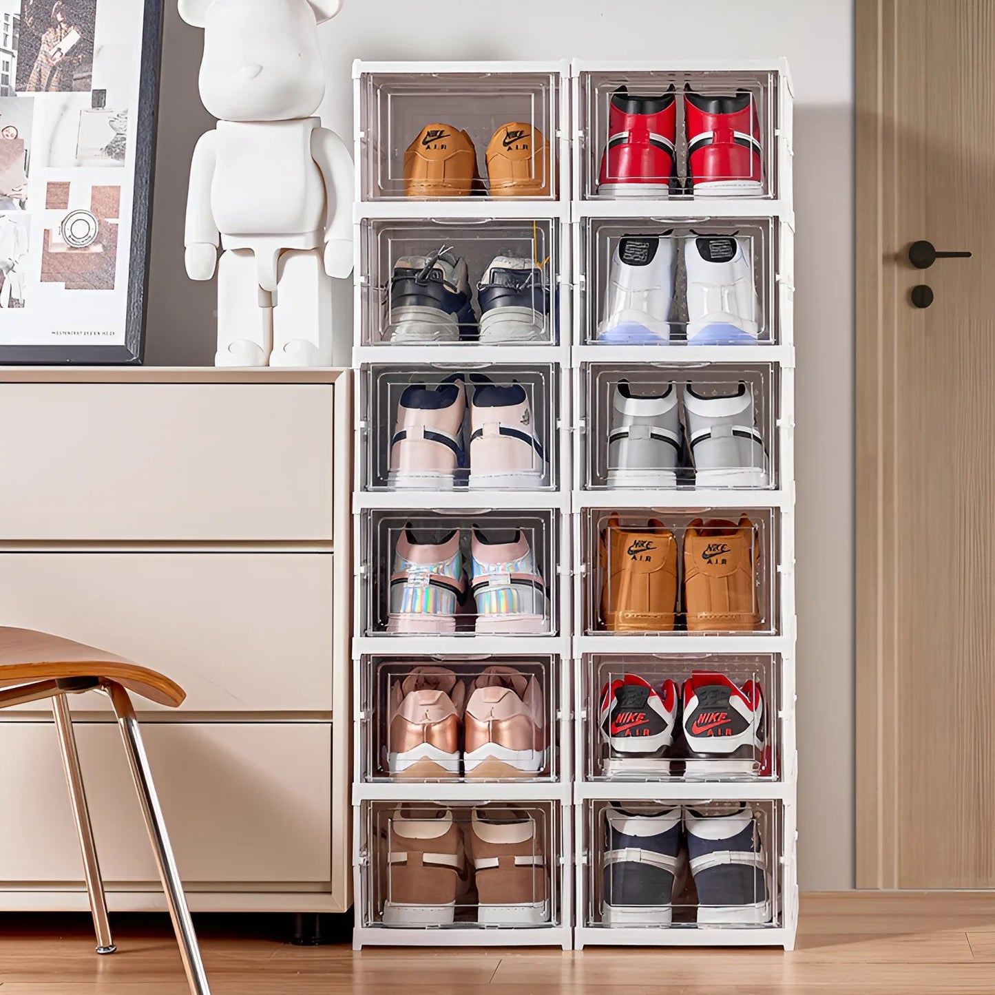 1x/2x Clear Shoes Cabinet Foldable Sneaker Shoes Storage Organizers Dustproof Thickening shoes Boxes High-top Shoe Rack Shelf