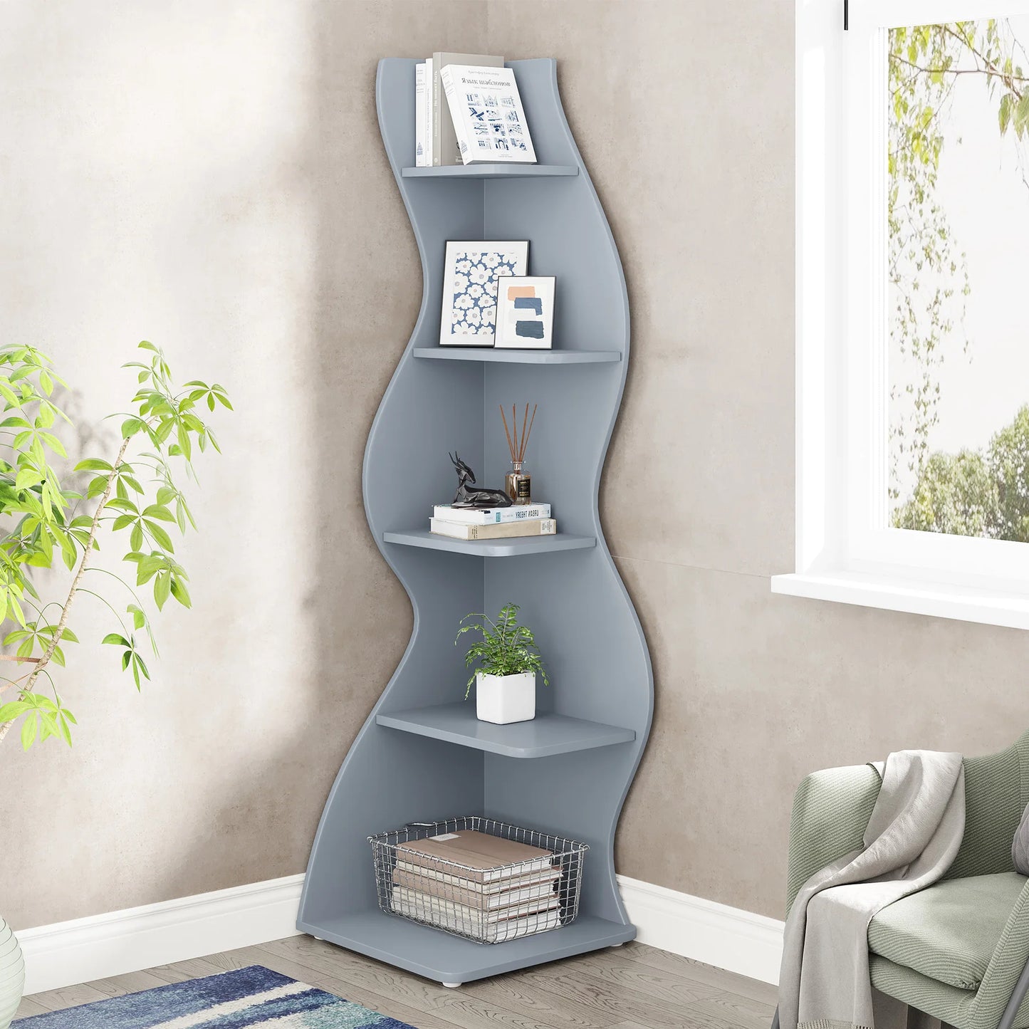 Tribesigns 5 Tier Corner Bookshelf Wall Shelf For Home