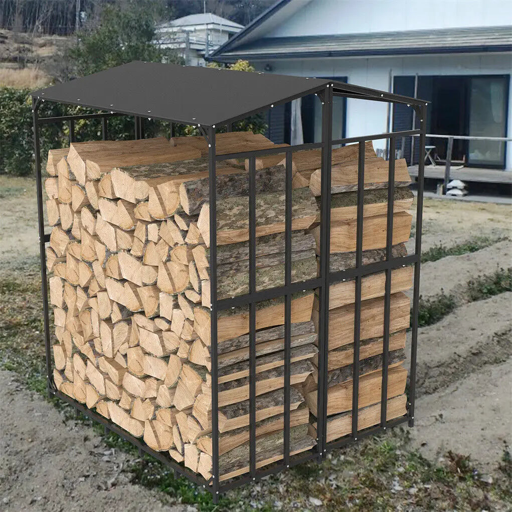 Feature Heavy Duty Outdoor Firewood Storage Log Rack With Top Cover Rust Resistant