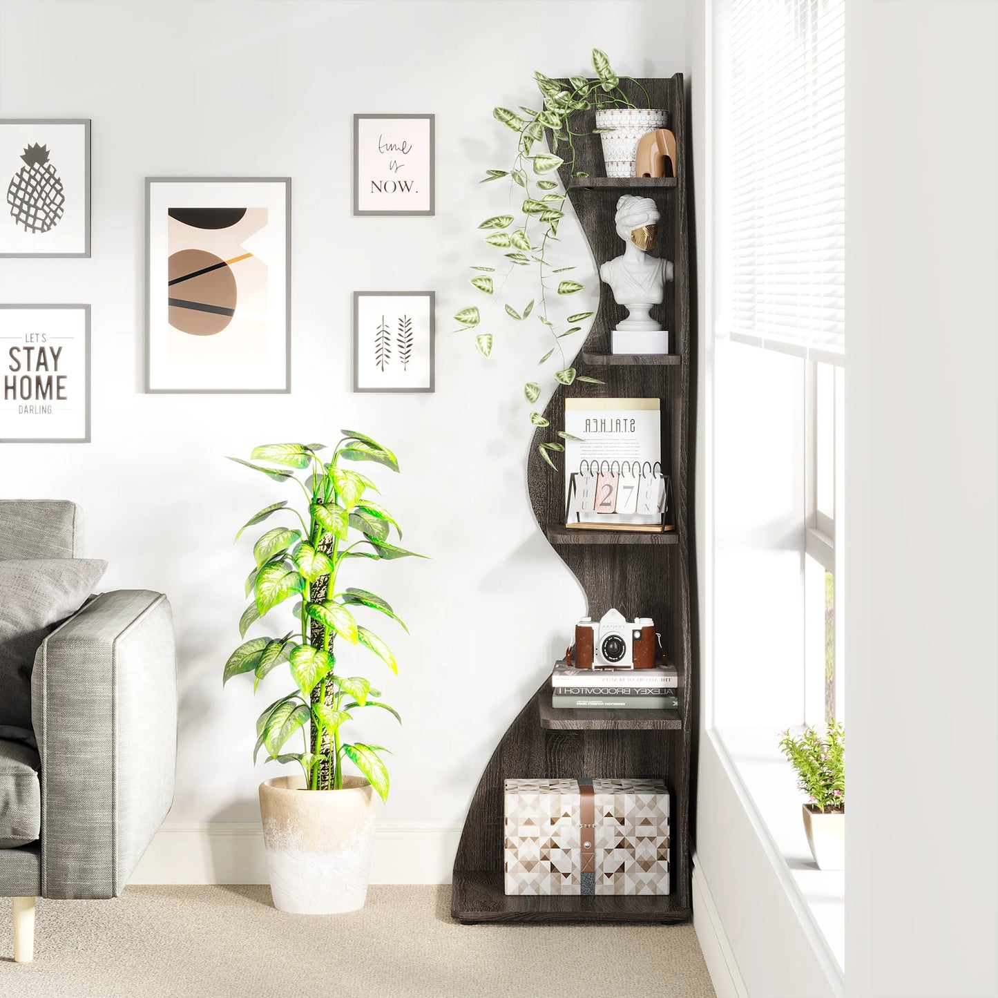 Tribesigns 5 Tier Corner Bookshelf Wall Shelf For Home