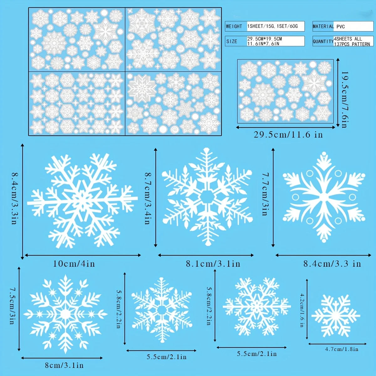 Choice Christmas Window Stickers Set Static Cling Snowflake Decorations Reusable Plastic Holiday