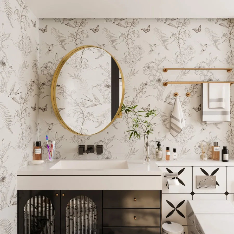 31.5 Inch Surface Mount Round Metal Framed Medicine Cabinet with Mirror and Adjustable Shelves Black Wall Mirror with Storage f