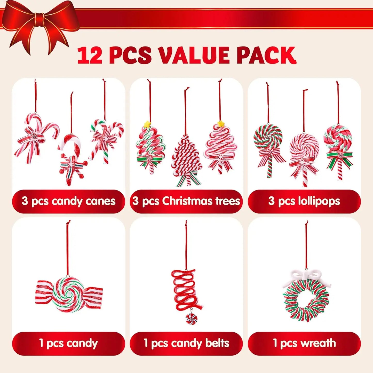 Joyfy 12 Pack Christmas Candy Cane Ornament Collection
