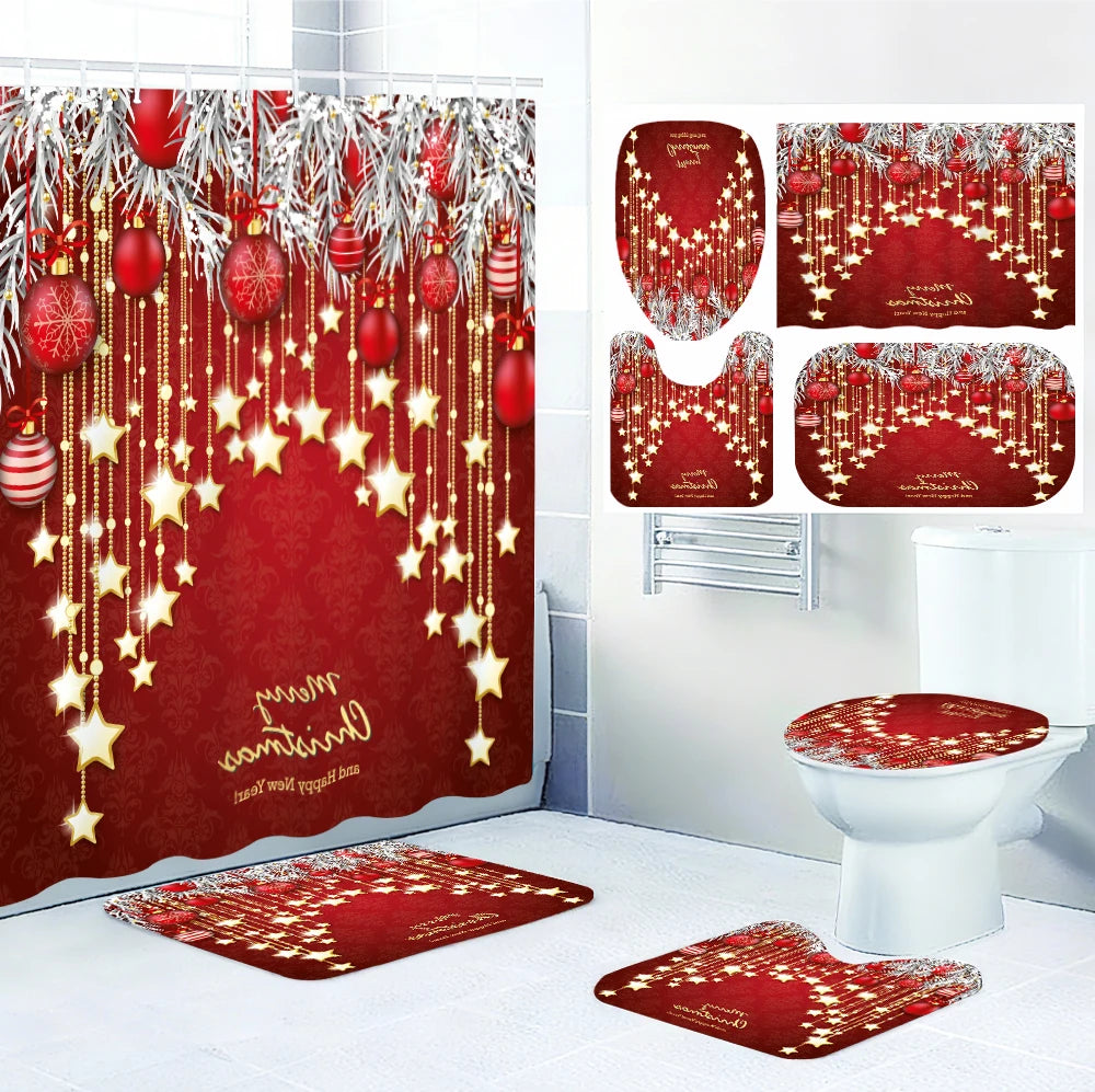 Craft of Weaving Christmas Bathroom Four Piece Shower Curtain Kit