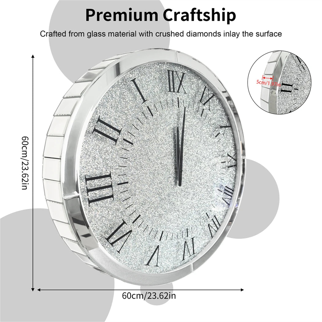 Combination Crushed Diamond Wall Clock Quartz With Roman Numerals