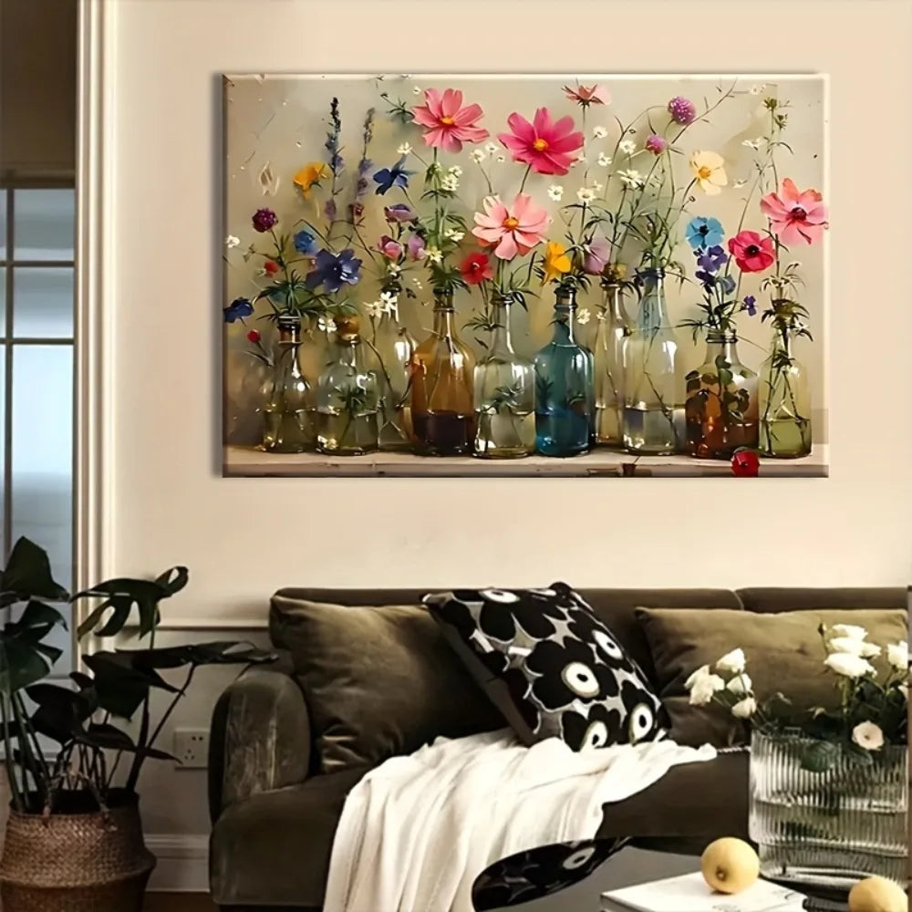 Hign-concerned Bohemian Floral Canvas Wall Art With Solid Wood Frame