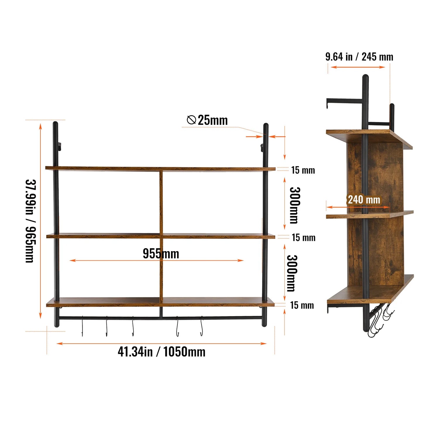 Industrial Pipe Shelf Wall Mount Rack Rustic Wood Bracket