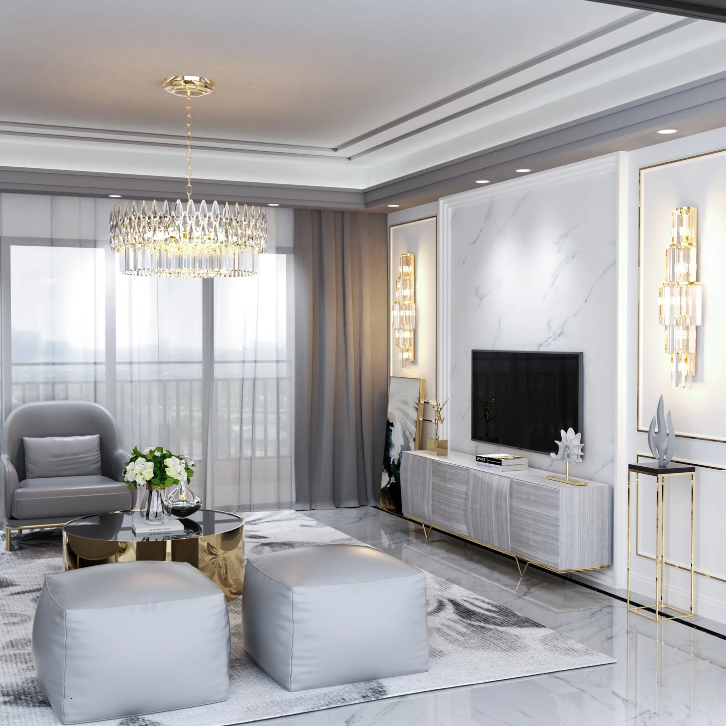 Vrygle Modern Crystal Five Light Wall Sconce Fixture