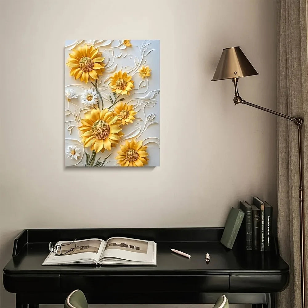 Hign-concerned Sunflower Canvas Art With Wood Frame