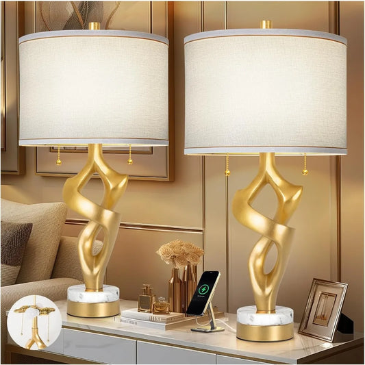 XMSJ Sculptural Table Lamps Set Of 2 Marble Base USB Ports