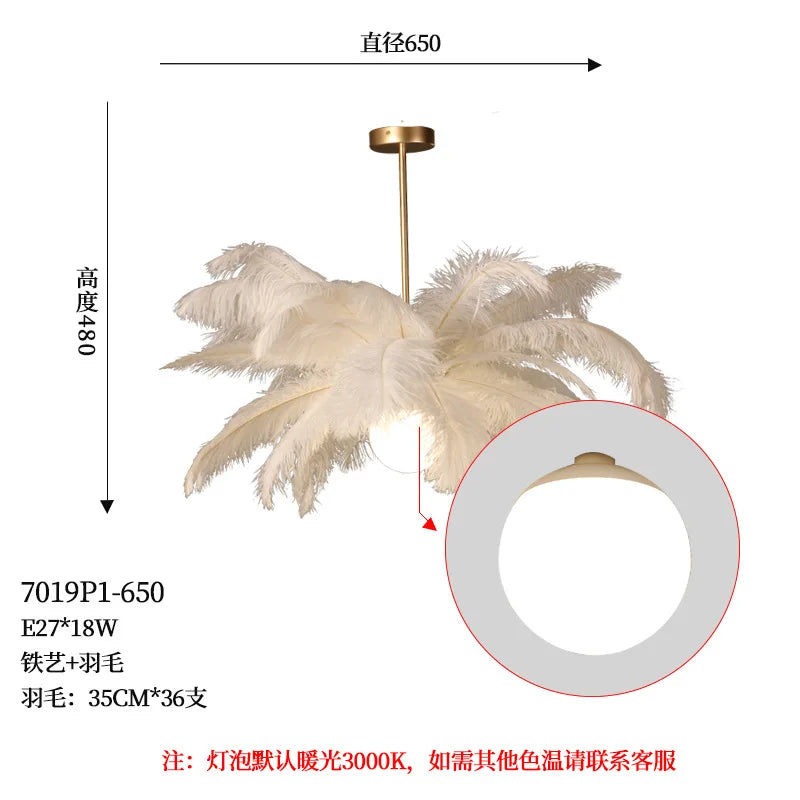 Nordic Ostrich Feather Pendant Lights Led Chandelier For Living Room