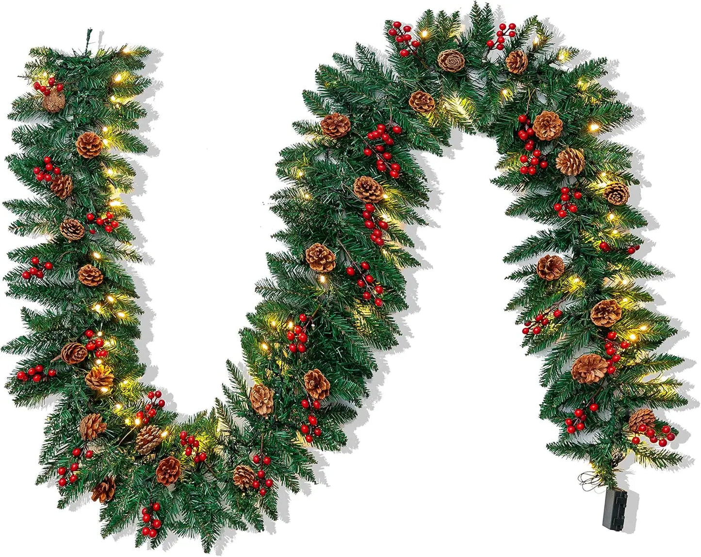 Joyfy Prelit Christmas Garland with LED Lights Pine Cones
