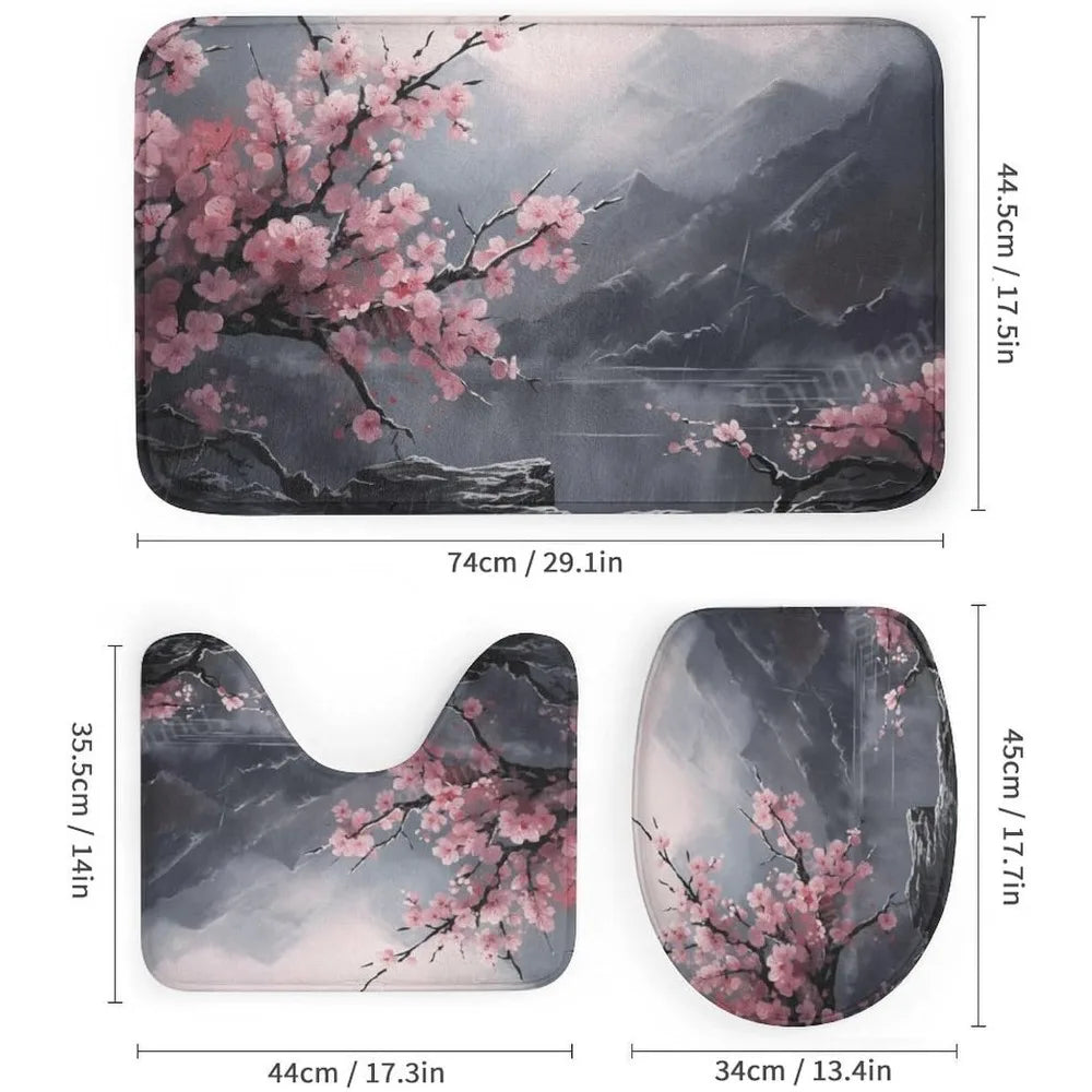Antique Cherry Blossom Shower Curtain Set With Rug