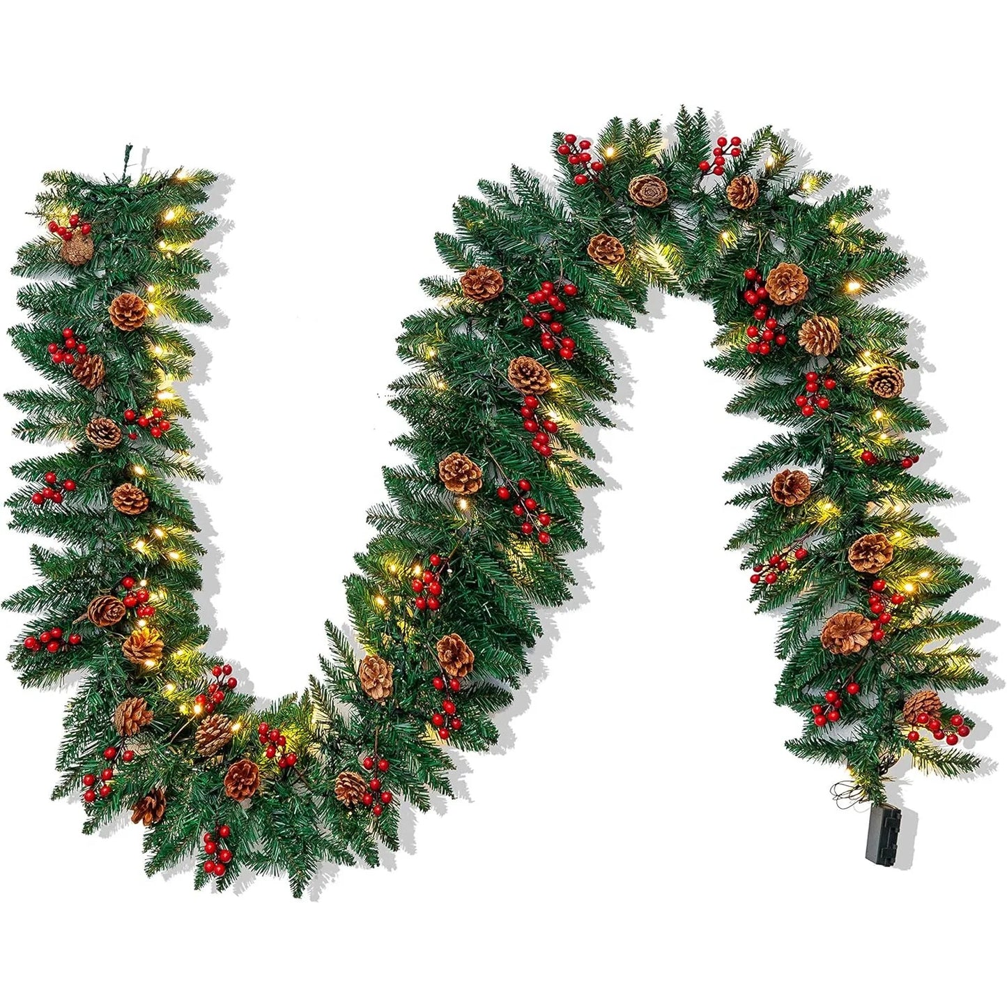 Joyfy Prelit Christmas Garland with LED Lights Pine Cones