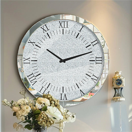 Combination Crushed Diamond Wall Clock Quartz With Roman Numerals