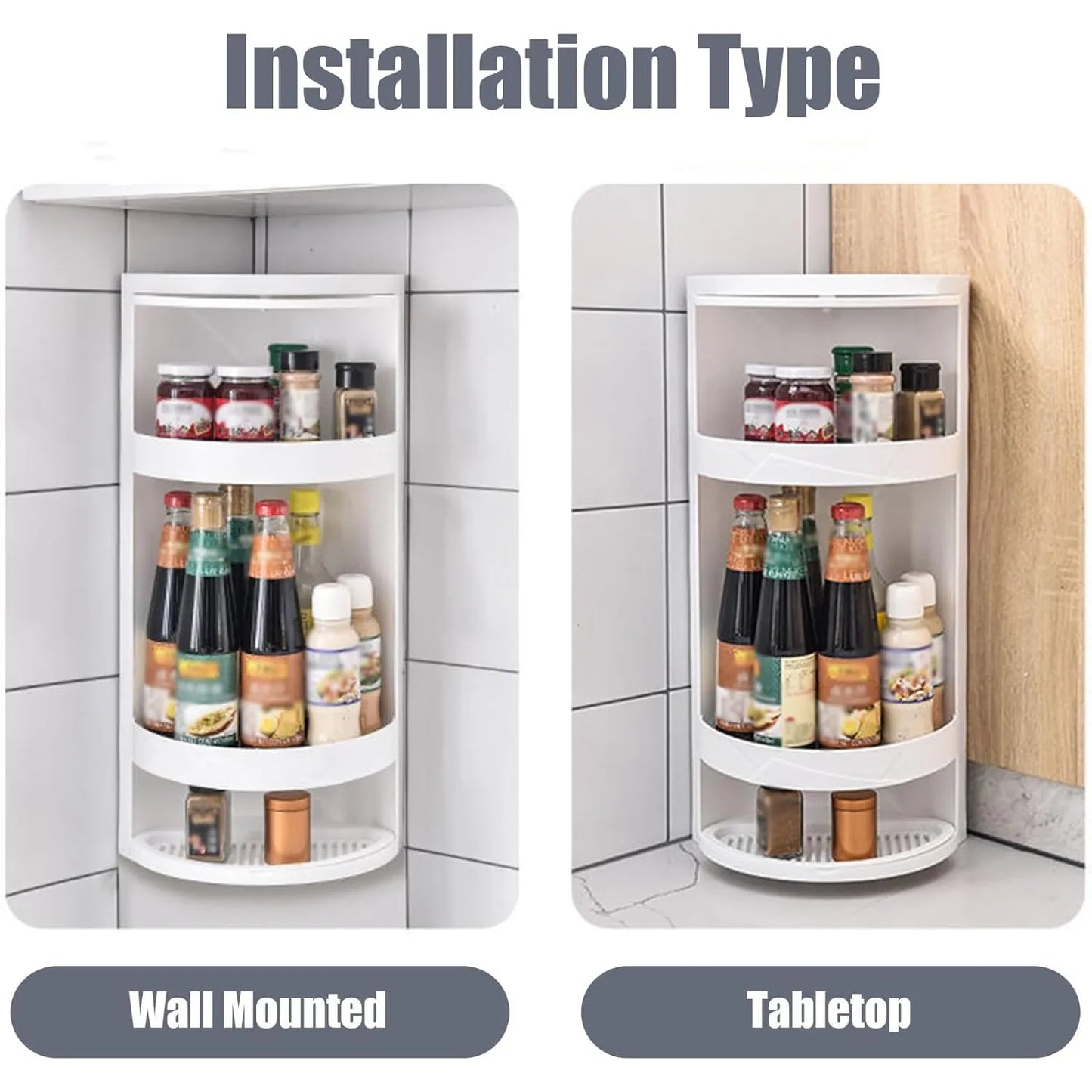 Bymaocar 360 Degree Rotation Tabletop Corner Shelf For Bathroom