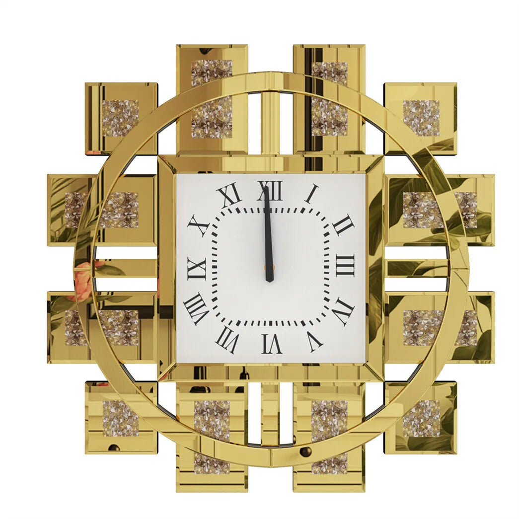 Combination Crushed Diamond Mirrored Wall Clock Quartz Movement