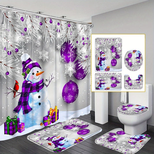 Craft of Weaving Christmas Shower Curtain Set Four-Piece Snowman Pattern